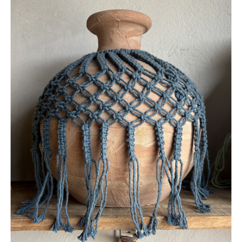 clay vase oval design with rustic crochet olaria sb - raffia objects home decor