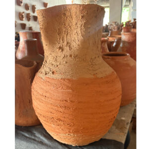 rustic clay vase cylinder two colors olaria sb - raffia objects home decor