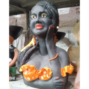 Black Woman Gazing Out the Window Clay Sculpture – Handmade Afro-Brazilian Folk Art Decor Olaria MN - raffia objects home decor