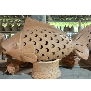 Clay Fish Sculpture Lamp Pottery STJ - raffia objects home decor