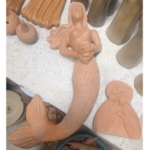 Clay Mermaid Wall Sculpture Olaria TTY - raffia objects home decor
