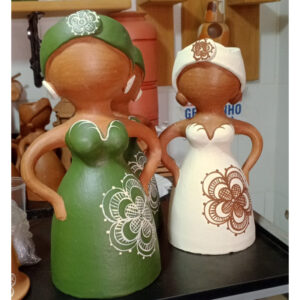 Clay Sculpture of Two Bahian Women – Handmade Brazilian Folk Art Decor Olaria TTY - raffia objects home decor