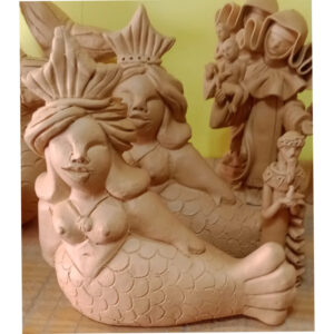 Curvy Mermaid Queen of the Sea Clay Sculpture – Handmade Brazilian Folk Art Decor Olaria MN - raffia objects home decor