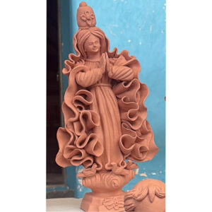 Handmade Catholic clay sculpture of Our Lady Mary crafted by Olaria Caxixis, featuring artisan religious pottery and Christian home decor. - raffia objects home decor