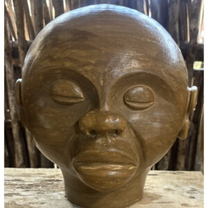 Large Clay Head Sculpture Senzala Olaria STJ - raffia objects home decor