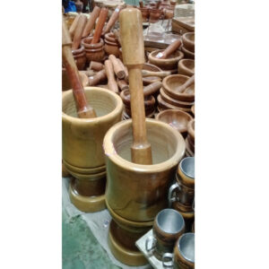 Large Wooden Mortar and Pestle Olaria Mn - raffia objects home decor