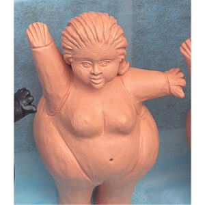 Large handmade Curvy Clay Woman Sculpture crafted by Olaria Caxixis, featuring artisan pottery, folk art design, and elegant feminine decor. raffia objects home decor