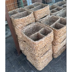 Rustic Raffia Basket with 3 Compartments Handmade Woven Storage Basket Olaria ARTFDJ - raffia objects home decor